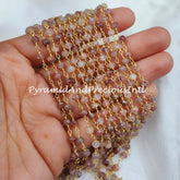 Natural Strawberry Quartz Bead Chain, Wire Wrapped Quartz Beaded Chain, Semi Precious Gemstone, Quartz Chain – SELLING BY FOOT
